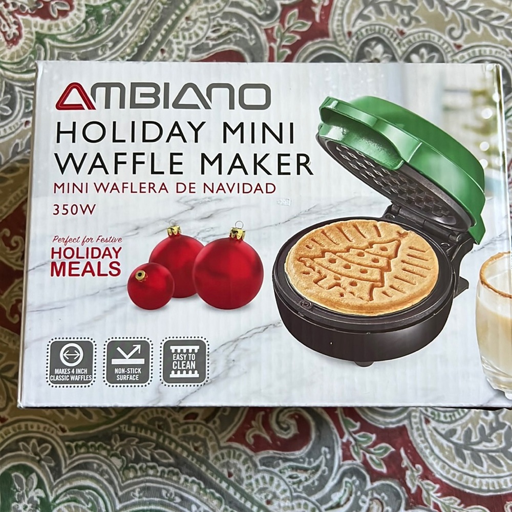 New in box Holiday mini waffle maker